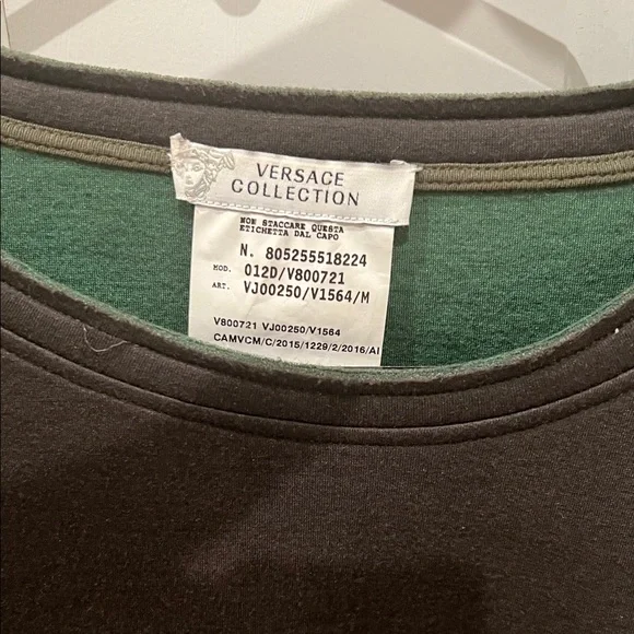 Dark Green Versace Collection Crew Neck Sweater with Pocket - Picture 3 of 5